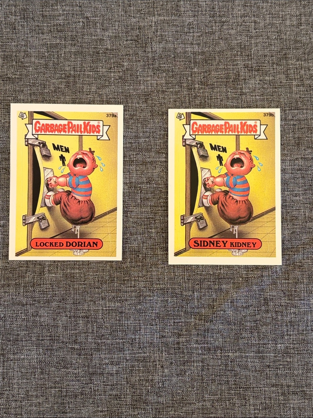 Series ten #379 pair a&b cards, garbage pail kids, Sidney kidney, Locked Dorian